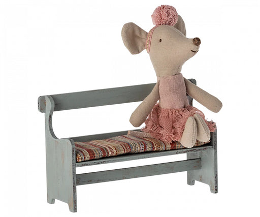 Maileg Mouse Bench with a cozy striped cushion