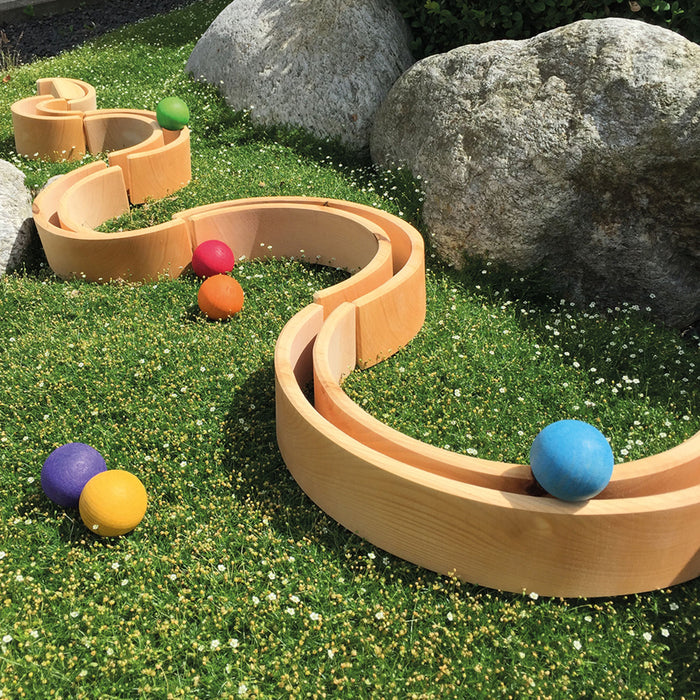 12-Piece Wooden Natural Rainbow Stacking Tunnel  - Grimm's Large Rainbow - Grimm's Wooden Toys