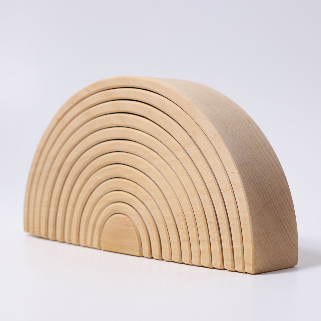 12-Piece Wooden Natural Rainbow Stacking Tunnel - Grimm's Large