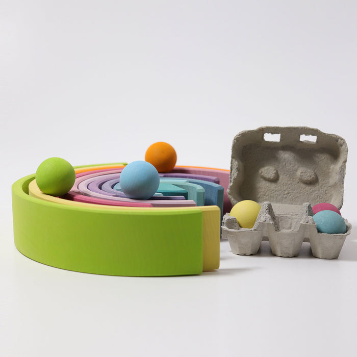 12-Piece Wooden Pastel Rainbow Stacking Tunnel - Grimm's Large Rainbow - Grimm's Wooden Toys