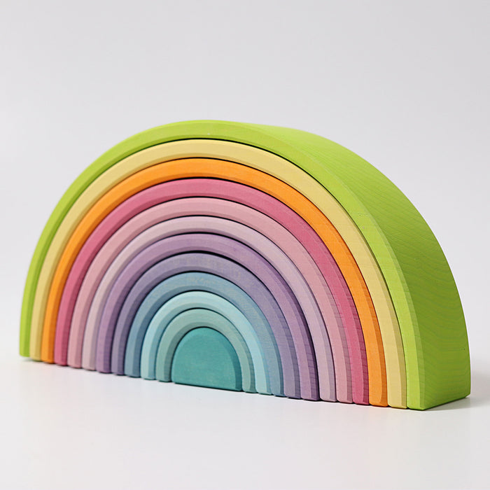 12-Piece Wooden Pastel Rainbow Stacking Tunnel - Grimm's Large Rainbow - Grimm's Wooden Toys
