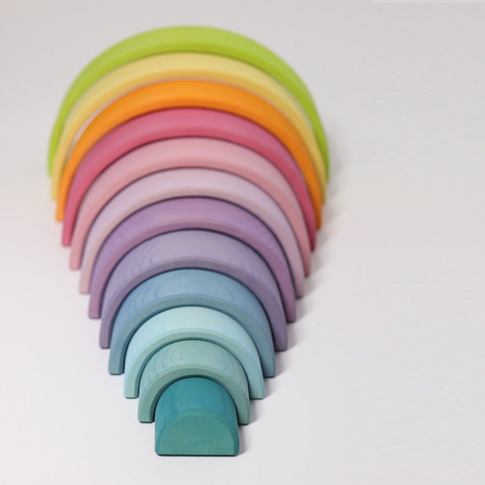 12-Piece Wooden Pastel Rainbow Stacking Tunnel - Grimm's Large Rainbow - Grimm's Wooden Toys