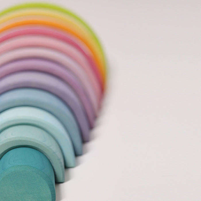 12-Piece Wooden Pastel Rainbow Stacking Tunnel - Grimm's Large Rainbow - Grimm's Wooden Toys