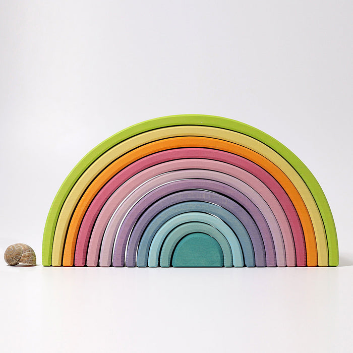 12-Piece Wooden Pastel Rainbow Stacking Tunnel  - Grimm's Large Rainbow - Grimm's Wooden Toys