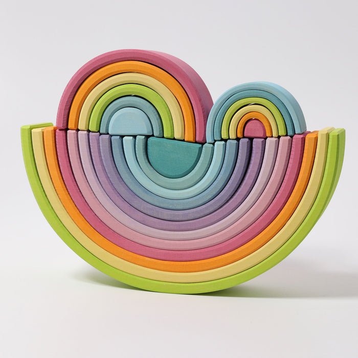 12-Piece Wooden Pastel Rainbow Stacking Tunnel - Grimm's Large Rainbow - Grimm's Wooden Toys