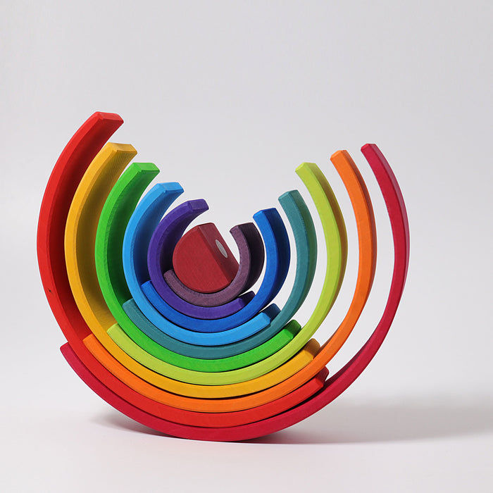 12-Piece Wooden Rainbow Stacking Tunnel - Grimm's Large Rainbow - Grimm's Wooden Toys