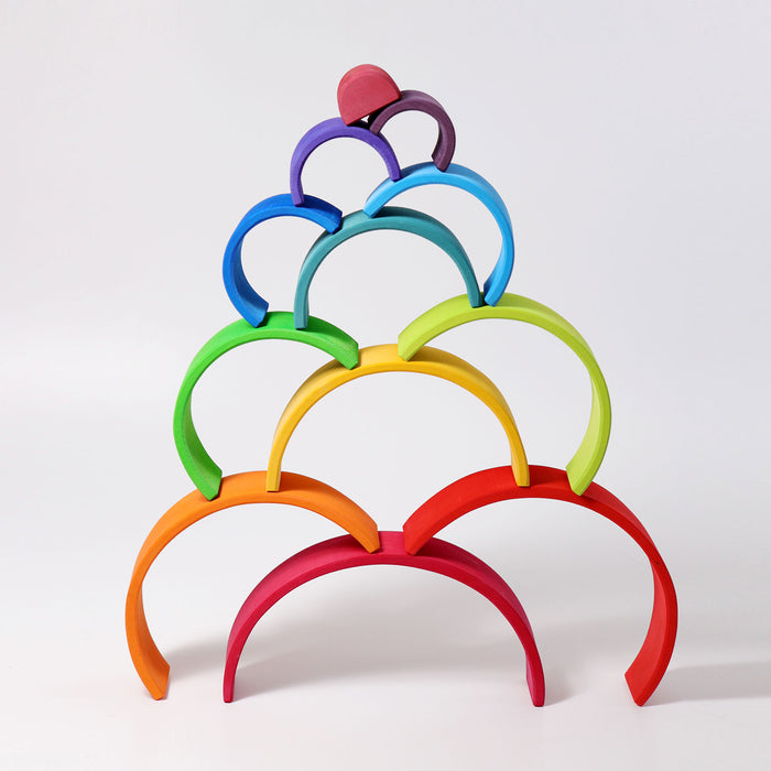 12-Piece Wooden Rainbow Stacking Tunnel - Grimm's Large Rainbow - Grimm's Wooden Toys