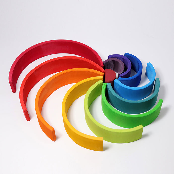 12-Piece Wooden Rainbow Stacking Tunnel - Grimm's Large Rainbow - Grimm's Wooden Toys