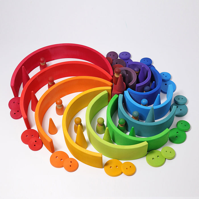 12-Piece Wooden Rainbow Stacking Tunnel - Grimm's Large Rainbow - Grimm's Wooden Toys