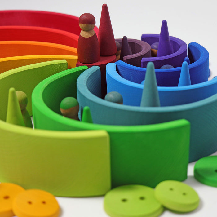 12-Piece Wooden Rainbow Stacking Tunnel - Grimm's Large Rainbow - Grimm's Wooden Toys