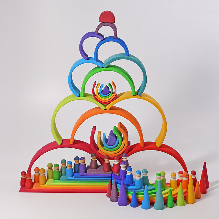 12-Piece Wooden Rainbow Stacking Tunnel - Grimm's Large Rainbow - Grimm's Wooden Toys