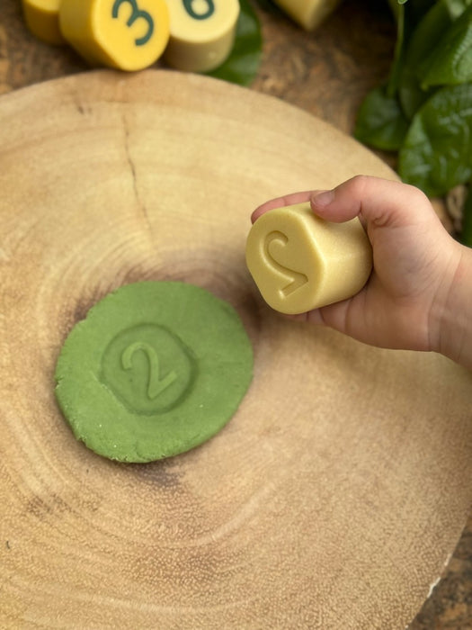 Number Stamping Stones - Play Dough Math Stamping Stones
