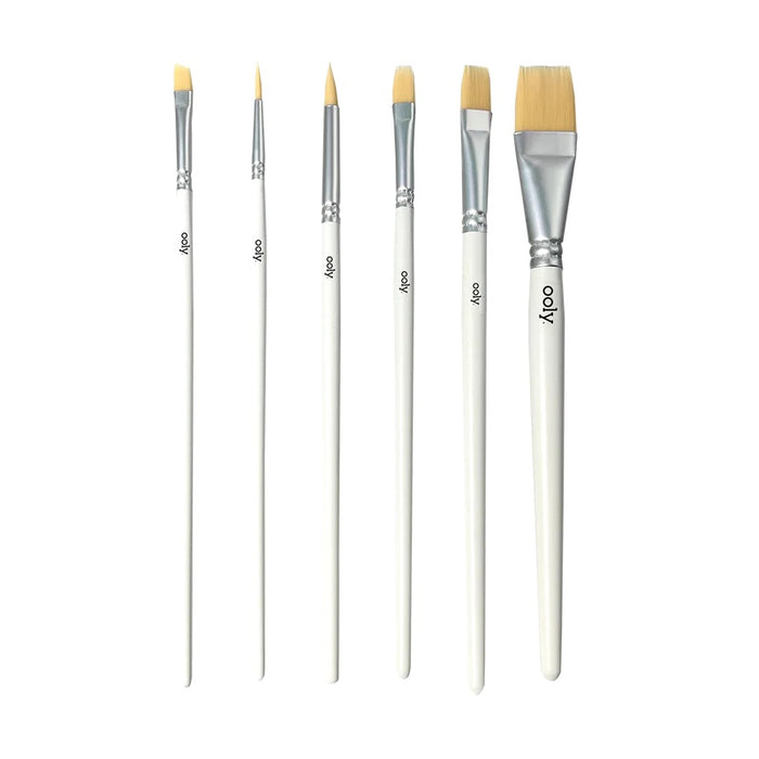 Set of 6 Paint Brushes - White Wooden Handle - OOLY