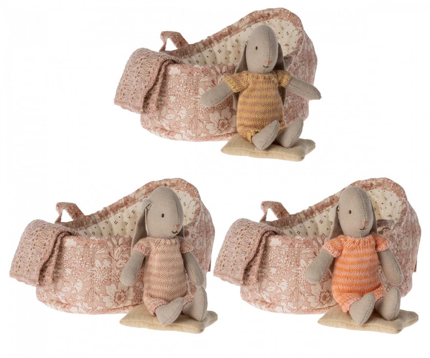 Micro Bunny in a sweater with a Carry Cot - Maileg (3 Colors)
