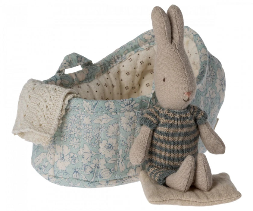 Dark blue micro bunny with a carry cot