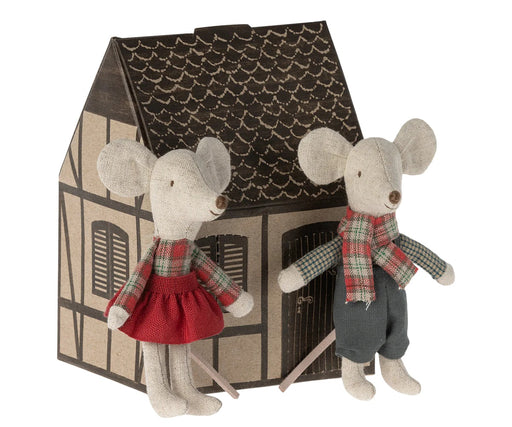 Winter Mice Twins - Little Brother and Sister with a paper house