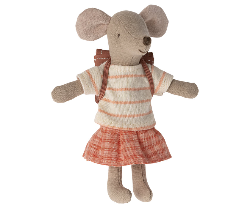 Tricycle Mouse Big Sister w/ Magnetic hands - Coral - Maileg Mice