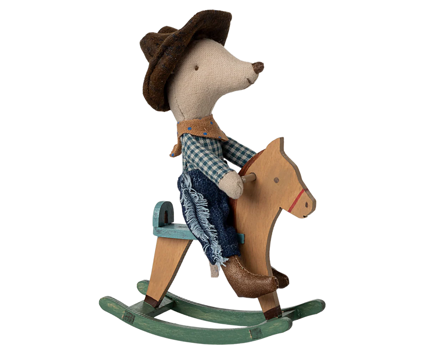 Cowboy Mouse on Rocking Horse - Little brother - Maileg