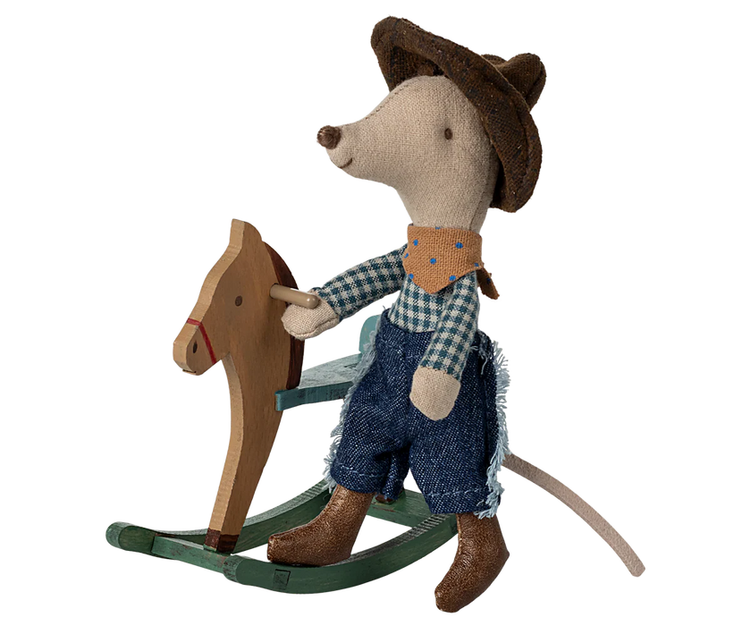Cowboy Mouse on Rocking Horse - Little brother - Maileg