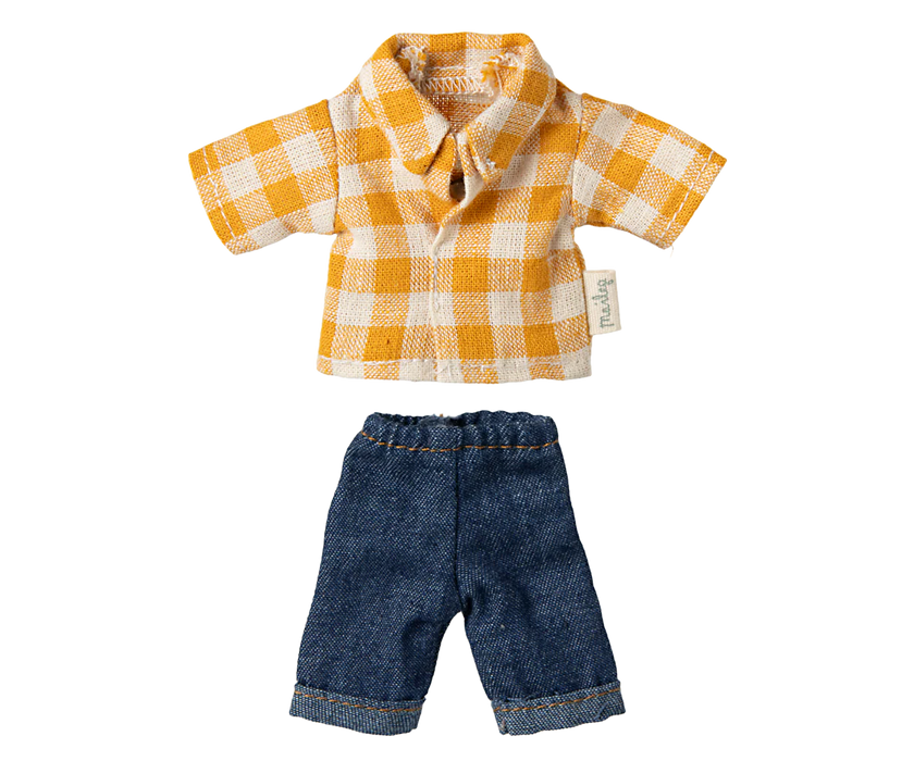 Yellow Checked Shirt and Pants - Dad/Mom Size - Maileg Mouse Clothing