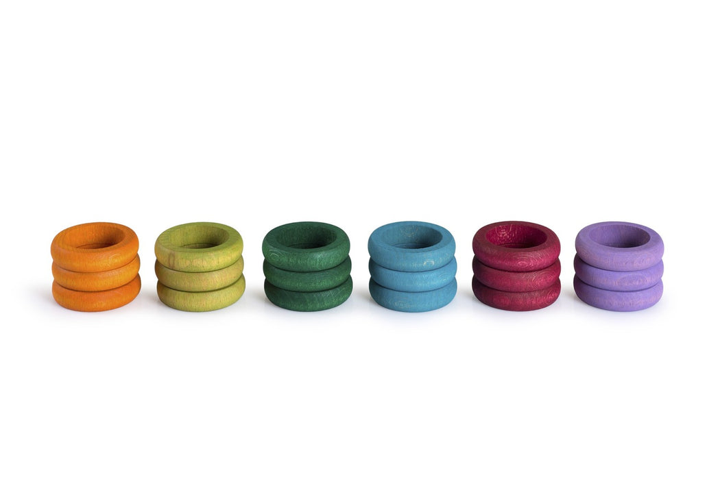 18 Wooden Rings in 6 Complementary Colors – Grapat