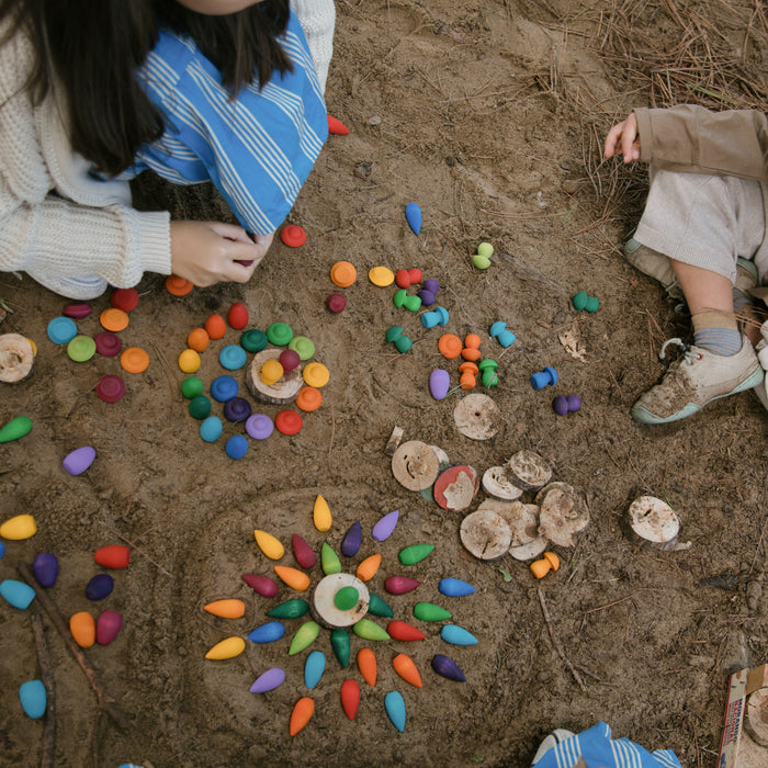 4 Sets of Rainbow Mandalas – Loose Parts - Grapat (Eggs, Flower, Mushroom, Snowflake)