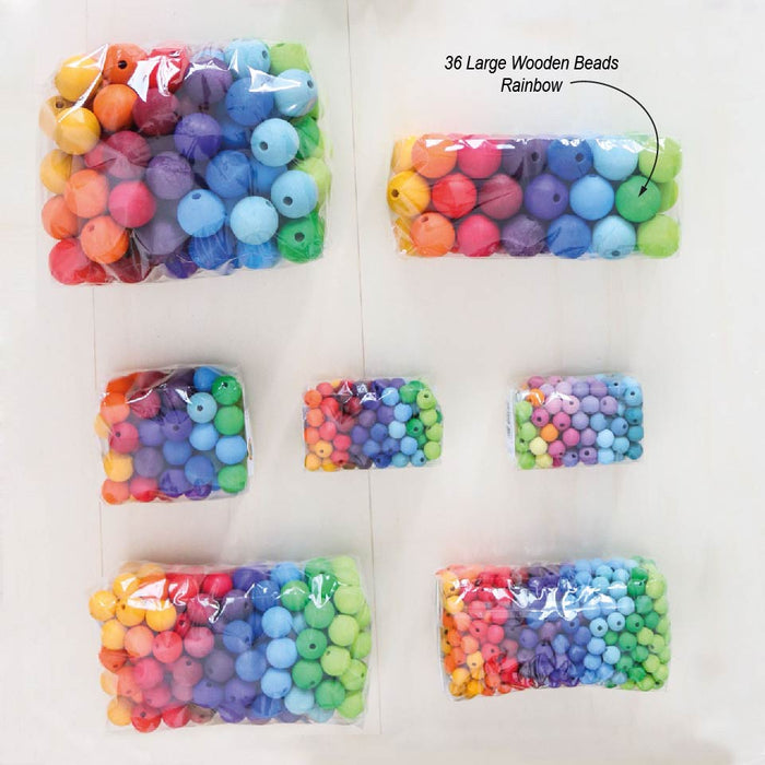 36 Large Wooden Beads Rainbow Wood Beads Grimm's Wooden Toys