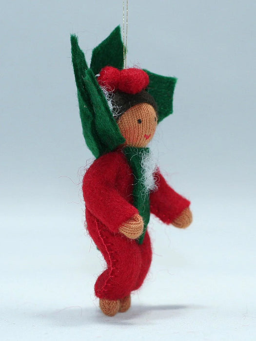 Holly Berry Baby - Miniature Hanging felt doll - Ambrosius Flower Fairies