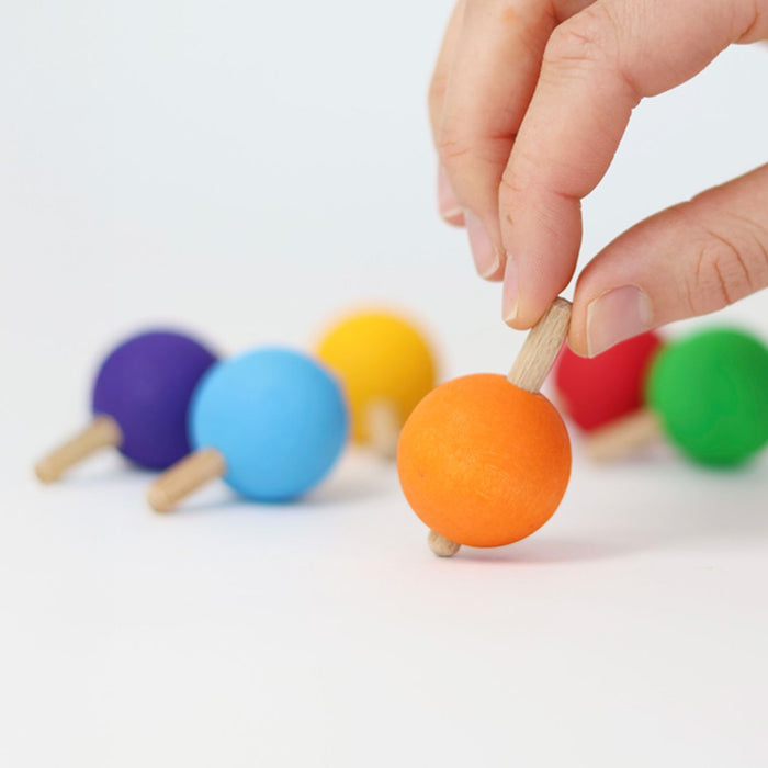 Rainbow Spinning Tops - 6 Wooden Tops  - Grimm's
