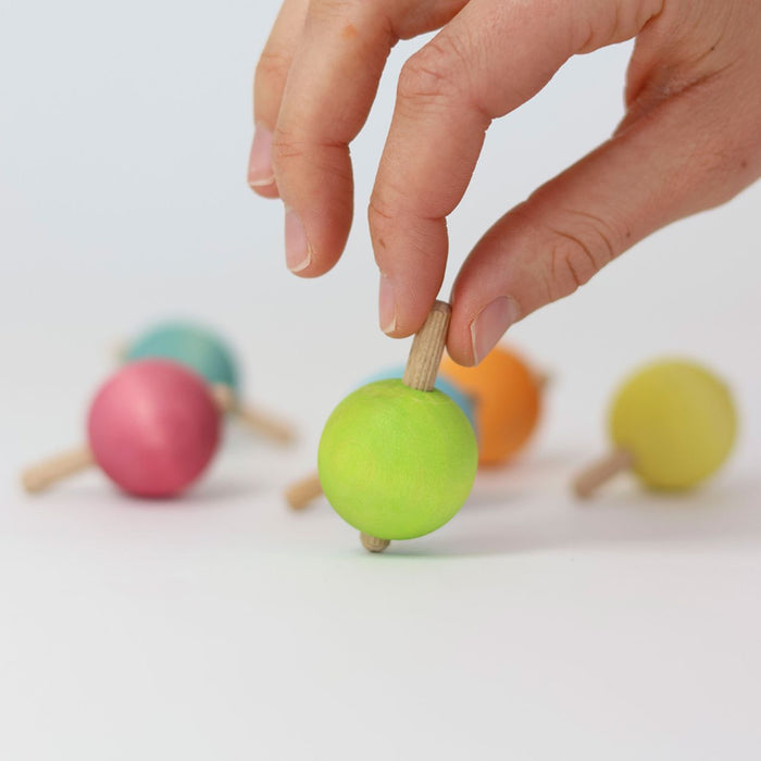 Pastel Spinning Tops - 6 Wooden Tops - Grimm's