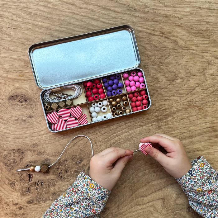 Love & Hearts - Small Bracelet Making Kit - Wooden Beads - Kids Beading Craft Kit