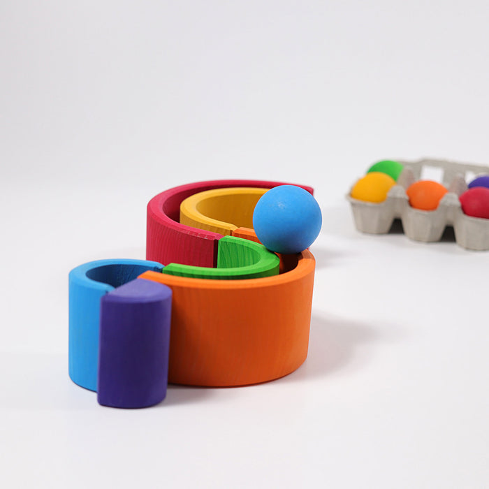 6-Piece Wooden Rainbow Stacking Tunnel  - Grimm's Medium Rainbow - Grimm's Wooden Toys