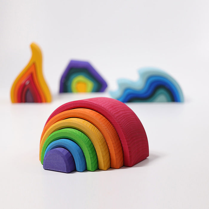 6-Piece Wooden Rainbow Stacking Tunnel  - Grimm's Medium Rainbow - Grimm's Wooden Toys