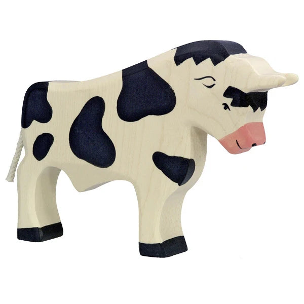 HOLZTIGER - Wooden Animal - Black and White Bull (Cow)