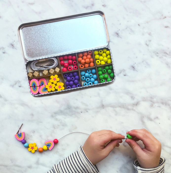 Rainbow - Small Bracelet Making Kit - Wooden Beads - Kids Beading Craft Kit