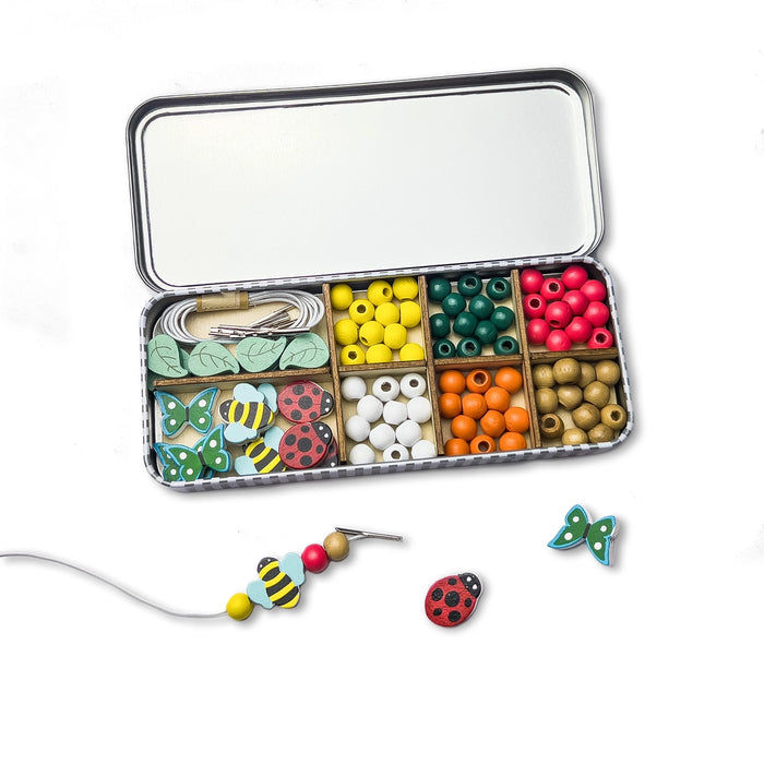 Lady Bug & Bee - Small Bracelet Making Kit - Wooden Beads - Kids Beading Craft Kit
