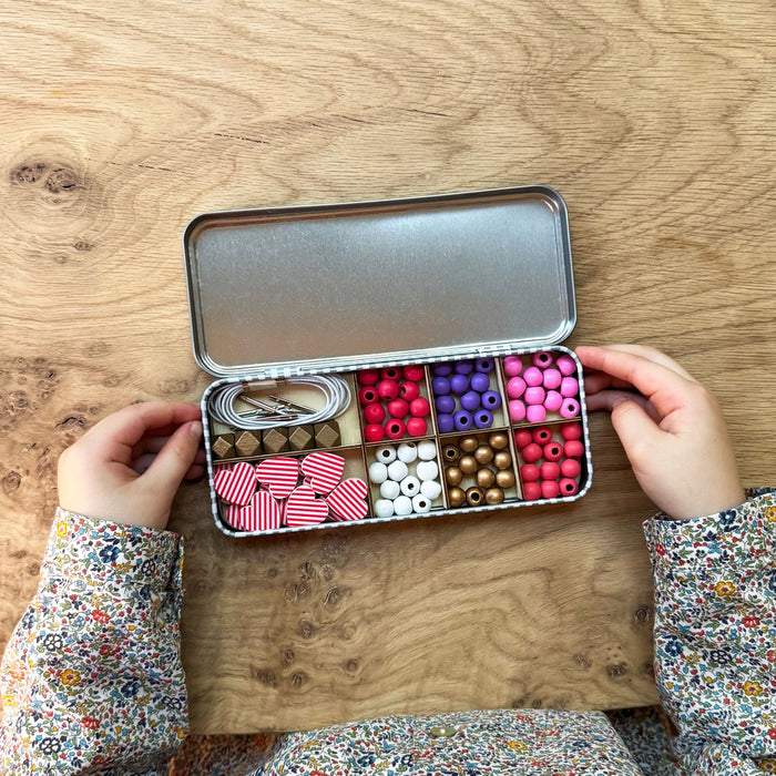 Love & Hearts - Small Bracelet Making Kit - Wooden Beads - Kids Beading Craft Kit
