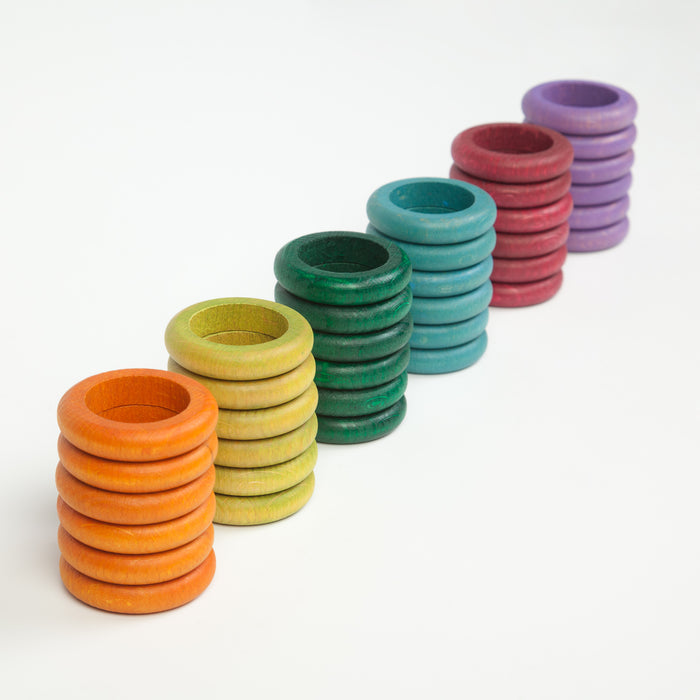 36 Wooden Rings in 6 Complementary Colors – Grapat