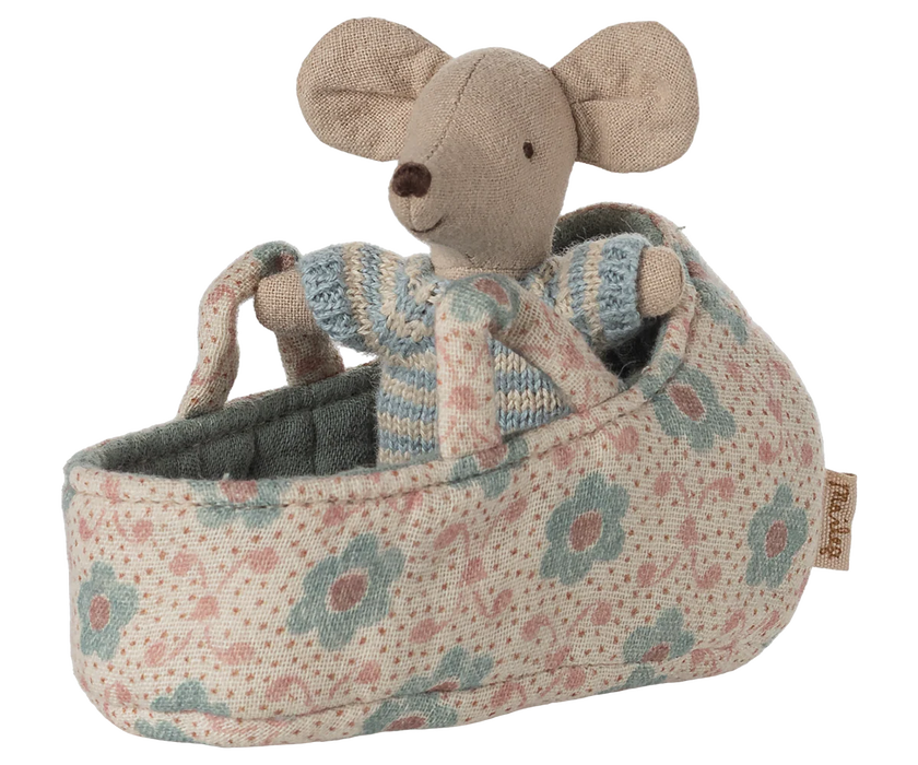 Baby Mouse in a Carry Cot  - Blue - Maileg