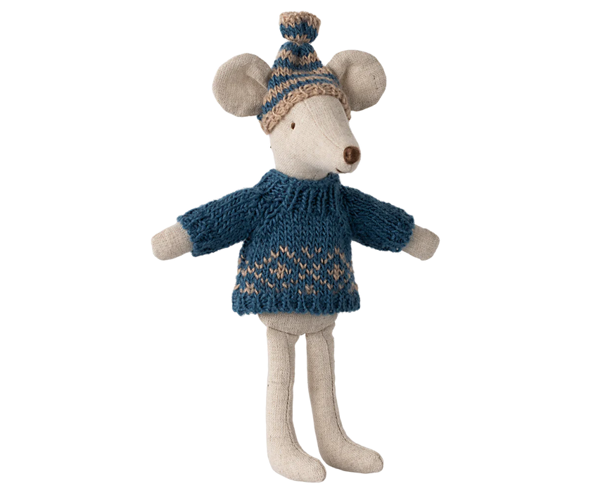 Blue Knitted Sweater and Hat - Dad/Mom Size - Mouse Clothing - Maileg