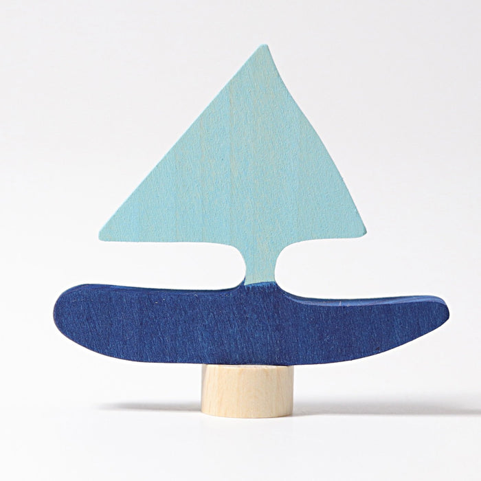 Blue Sailboat Decorative Figure - For Birthday Ring or Celebration Ring - Grimm's Wooden Toys