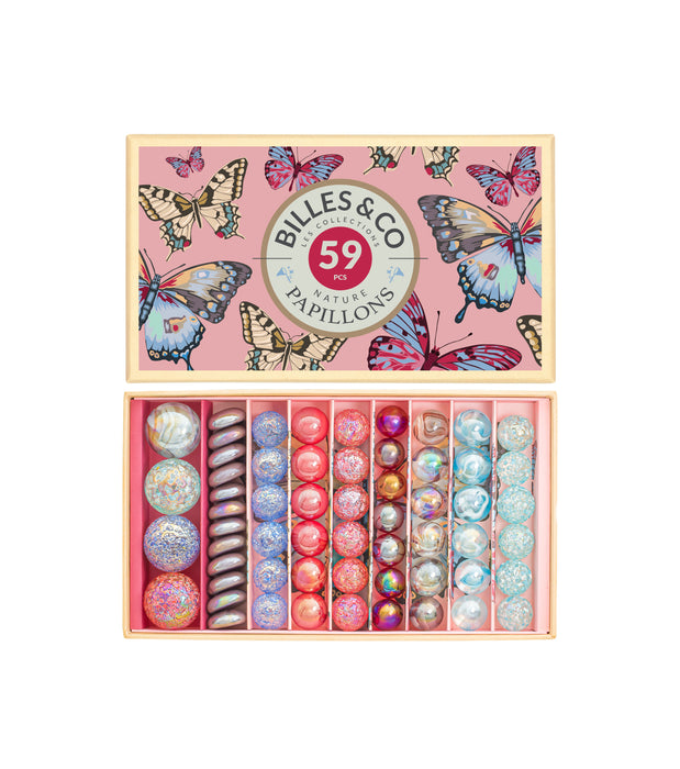 Butterflies - Large Box Of Glass Marbles - 59 Marbles - Billes & Co