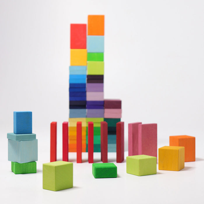 Color Rally Building Blocks - Wooden Dominoes and Stepped Blocks- Grimm's Wooden Toys