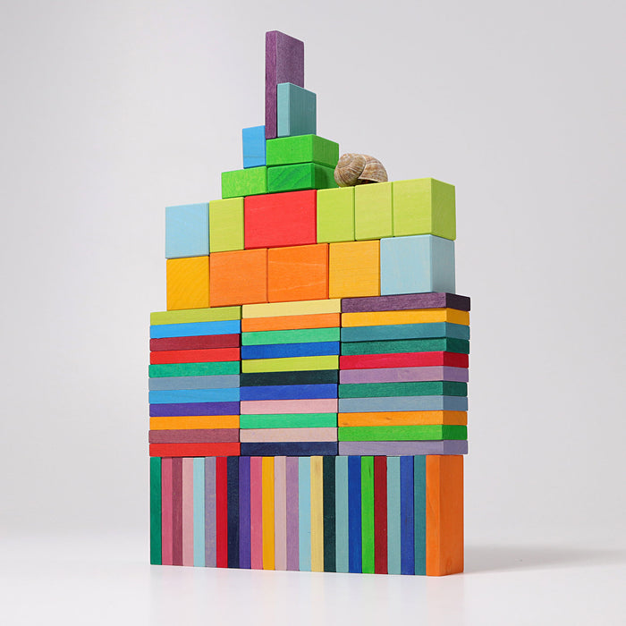 Color Rally Building Blocks - Wooden Dominoes and Stepped Blocks- Grimm's Wooden Toys