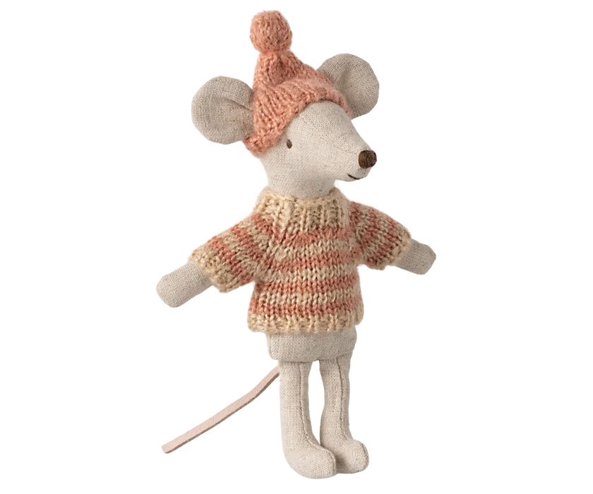 Coral Knitted Sweater and Hat - Brother/Sister Size - Mouse Clothing - Maileg