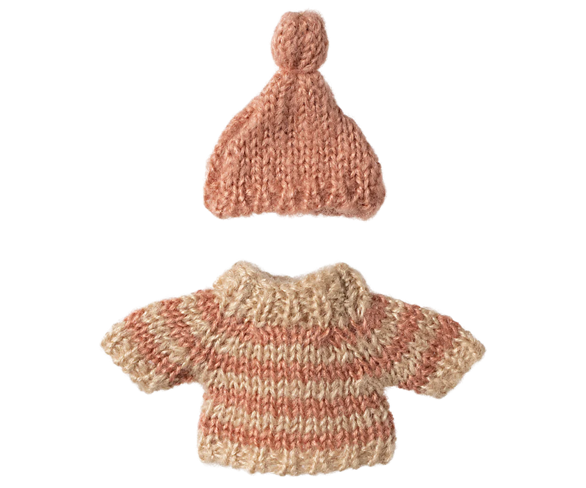 Coral Knitted Sweater and Hat - Brother/Sister Size - Mouse Clothing - Maileg