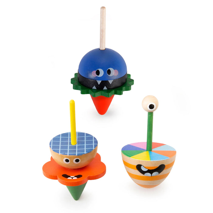 Dizzy Monster Spinning Tops - Wooden Spinning Top - Set of 3
