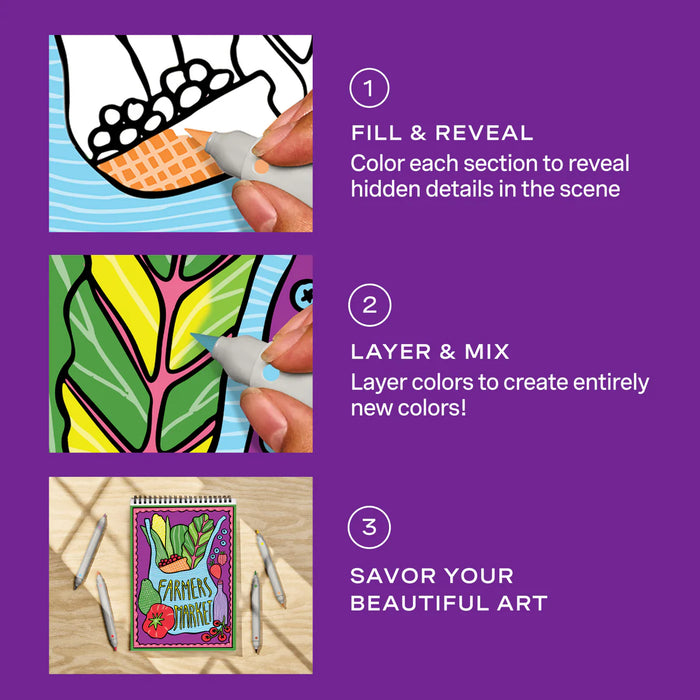 Flowart - Color-To-Reveal  - Foodie Fun - Mindfulness Coloring Activity for Tweens, Teens & Adults