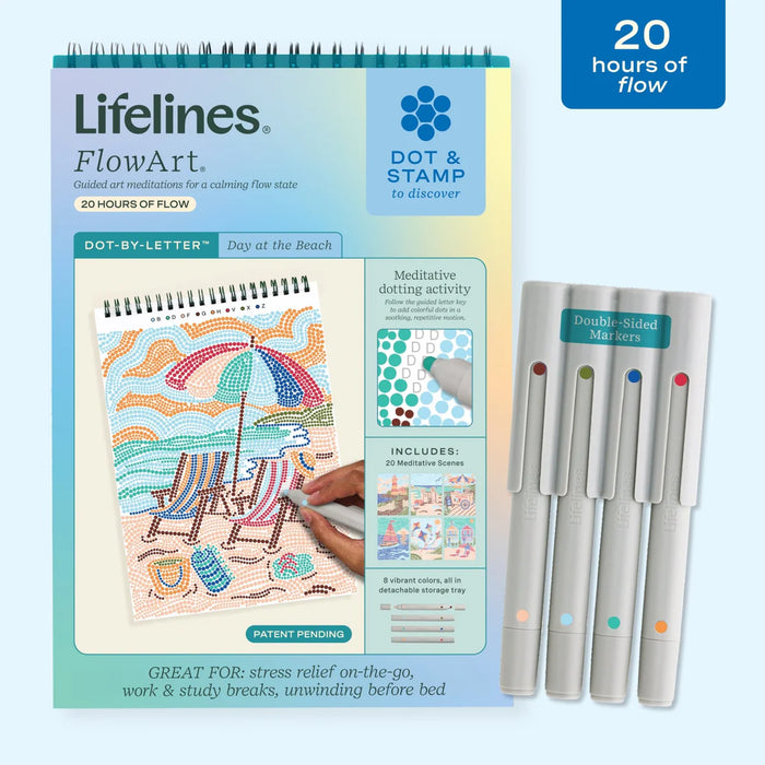 Flowart - Dot By Letter - Day At The Beach - Mindfulness Art Activity for Tweens and Teens