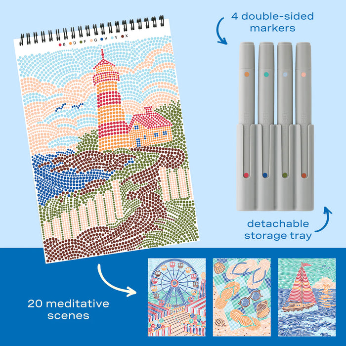 Flowart - Dot By Letter - Day At The Beach - Mindfulness Art Activity for Tweens and Teens